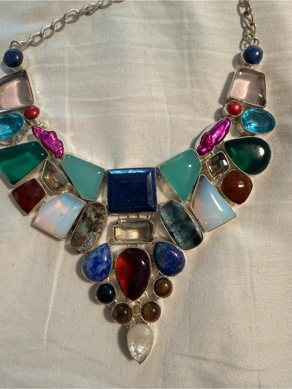 Gorgeous bib gem stone necklace real stones
